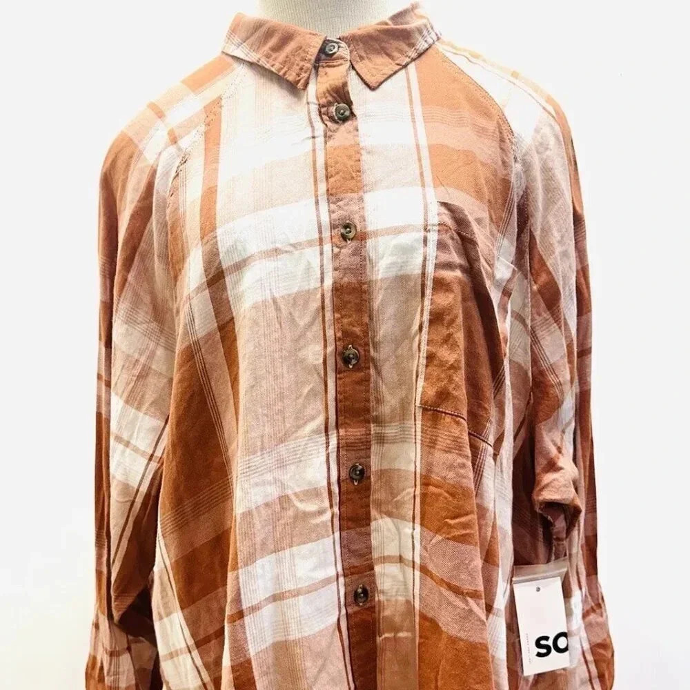 NWT SO GOODS FOR LIFE Juniors Long Sleeve Collar Button Down Plaid Shirt Sz XXL